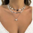 Set: Flying Faux Pearl Pendant Alloy Necklace + Alloy Choker + Star Fringed Alloy Choker