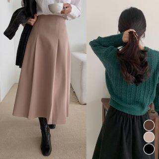 Box-pleat A-line Maxi Skirt