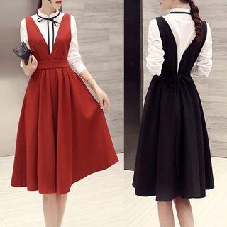 V-neck Pinafore A-line Midi Dress