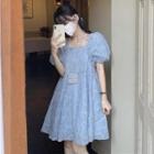 Puff Sleeve Square-neck Floral A-line Dress