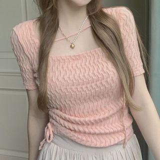 Short-sleeve Drawstring Blouse / A-line Skirt