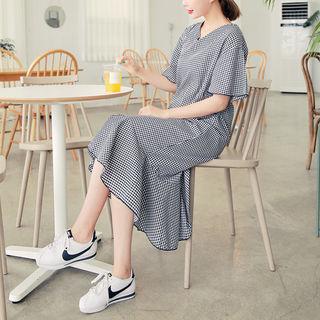 Ruffle-ham Long Gingham Dress