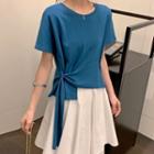 Short-sleeve T-shirt / Shirred Midi A-line Skirt