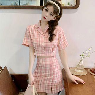 Short-sleeve Plaid Shirt / Skirt