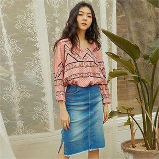 Hidden Waist-band H-line Denim Skirt
