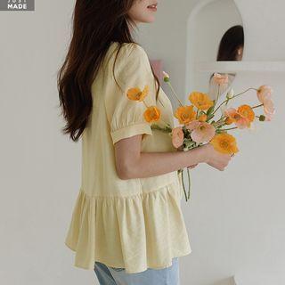Tie-back Textured Peplum Blouse