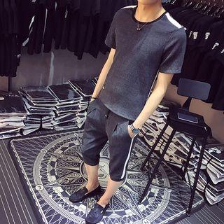 Set: Stripe Detail T-shirt + Cropped Pants
