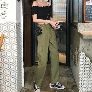 Off Shoulder Short-sleeve Top / Straight Fit Pants