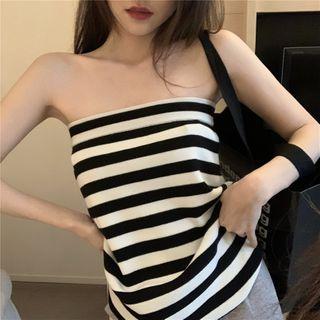 Striped Knit Tube Top As Shown In Figure - One Size
