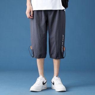 Lettering Drawstring-cuff Cropped Straight-leg Pants