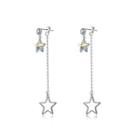 925 Sterling Silver Star Long Earrings With Austrian Element Crystal Silver - One Size
