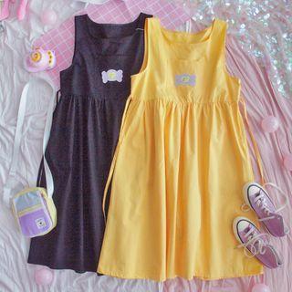 Sleeveless Cartoon Print Midi A-line Dress