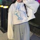 Rabbit Embroidered Cropped Sweatshirt