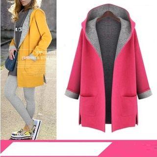 Pocketed Hooded Open Front Coat