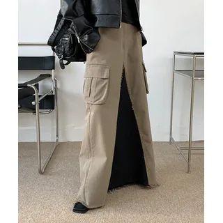 Slit-front Maxi Cargo Skirt Light Khaki - One Size