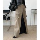 Slit-front Maxi Cargo Skirt Light Khaki - One Size