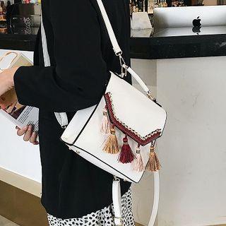Faux Leather Flap Top Tassel Backpack