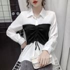 Mock Two-piece Long-sleeve Drawstring Shirt