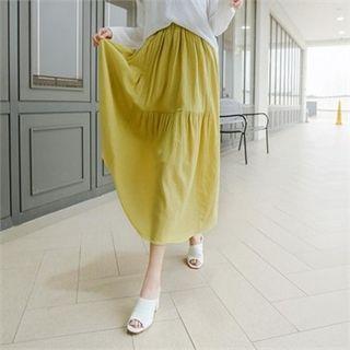 Band-waist Shirred Flare Skirt