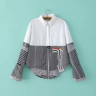 Long-sleeve Print-panel Blouse