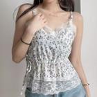 Lace Trim Floral Camisole Top Purple - One Size