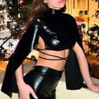 Long-sleeve Mock-neck Faux Leather Strappy Crop Top