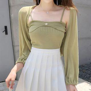 Set: Knitted Camisole Top + Open Front Knit Jacket