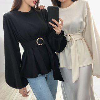 Bishop-sleeve Belted Peasant Blouse