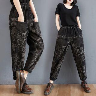 Band-waist Print Harem Jeans