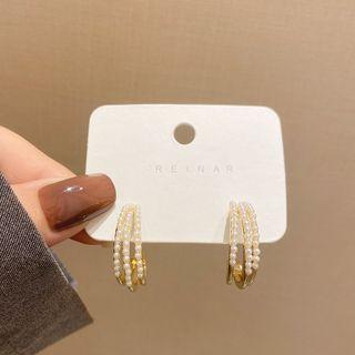 Faux Pearl Hoop Earring A300 - 1 Pair - 925 Silver - Gold - One Size