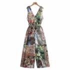 Sleeveless V-neck Print Jumpsuit