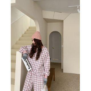 Plus Size Pullover & Pants Checked Loungewear Set