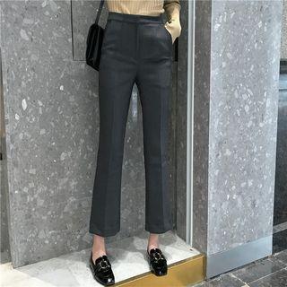 Mock-neck Asymmetric Knit Top / Boot-cut Dress Pants