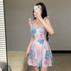 Spaghetti-strap Print Swim Dress