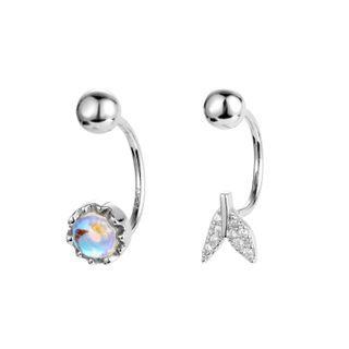 Asymmetrical Mermaid Tail Stud Earring 1 Pair - Silver - One Size