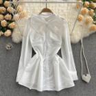 Short-sleeve Lace Sheath Dress White - One Size