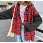 Plaid Panel Hooded Shirt Jacket