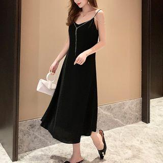 Rhinestone Spaghetti Strap Midi A-line Dress