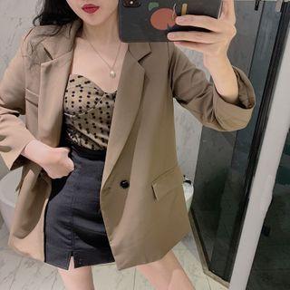 Blazer / Spaghetti Strap Dotted Top / Mini Fitted Skirt