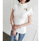 Turtle-neck Faux-pearl Top