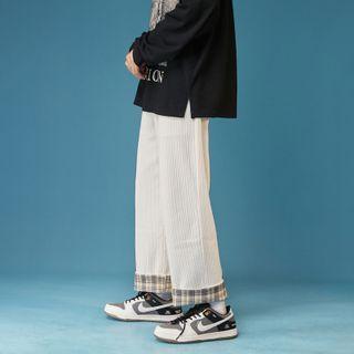 Plaid Panel Corduroy Wide-leg Pants