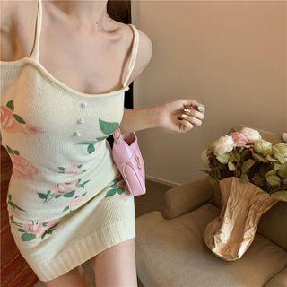 Spaghetti-strap Flower Print Knit Mini Sheath Dress / Blazer