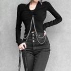 Long-sleeve Cold Shoulder Chained Fitted Top