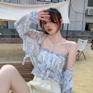 Set: Tie-dye Chiffon Camisole Top + Light Jacket