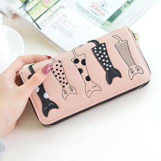 Faux-leather Cat Printed Long Wallet