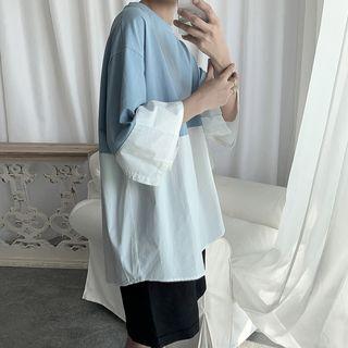 Patchwork Elbow Sleeve T-shirt