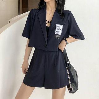 Set: Short-sleeve Blouse + High-waist Wide-leg Shorts