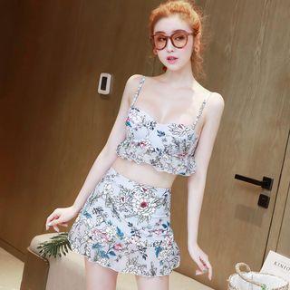 Set: Printed Tankini + Floral Top + Swimskirt