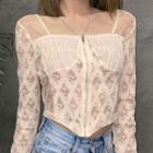 Long-sleeve Zip-up Lace Top