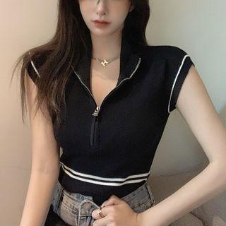 Cap-sleeve Half-zip Top